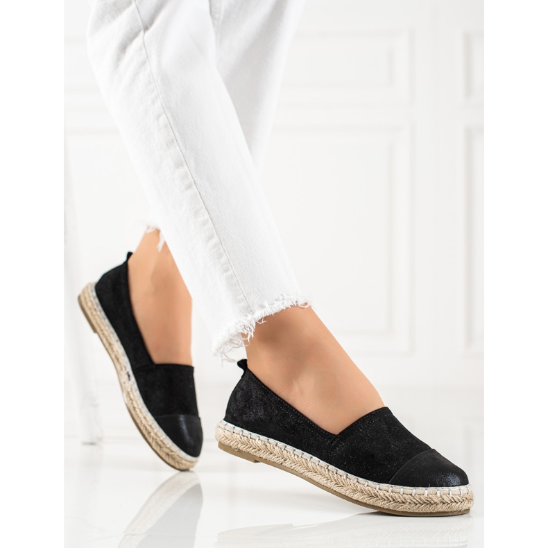 TRENDI Czarne Espadryle Z Brokatem 2