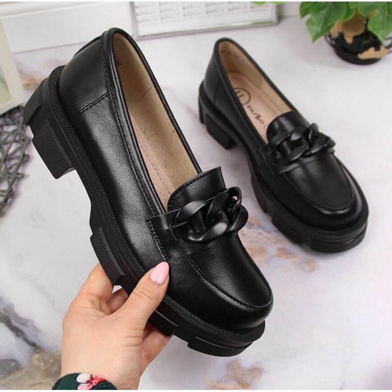 Półbuty skórzane z łańcuchem Filippo W PAW252C czarne 1