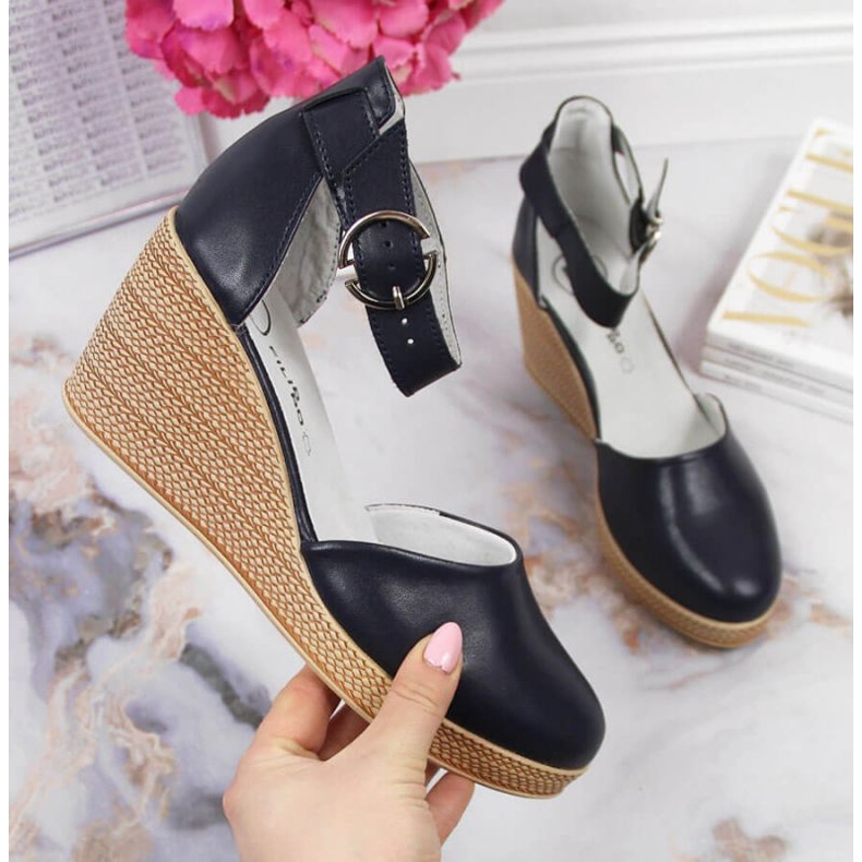 Sandały na koturnie Filippo W PAW340B granatowe 1