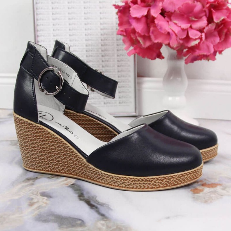 Sandały na koturnie Filippo W PAW340B granatowe 2