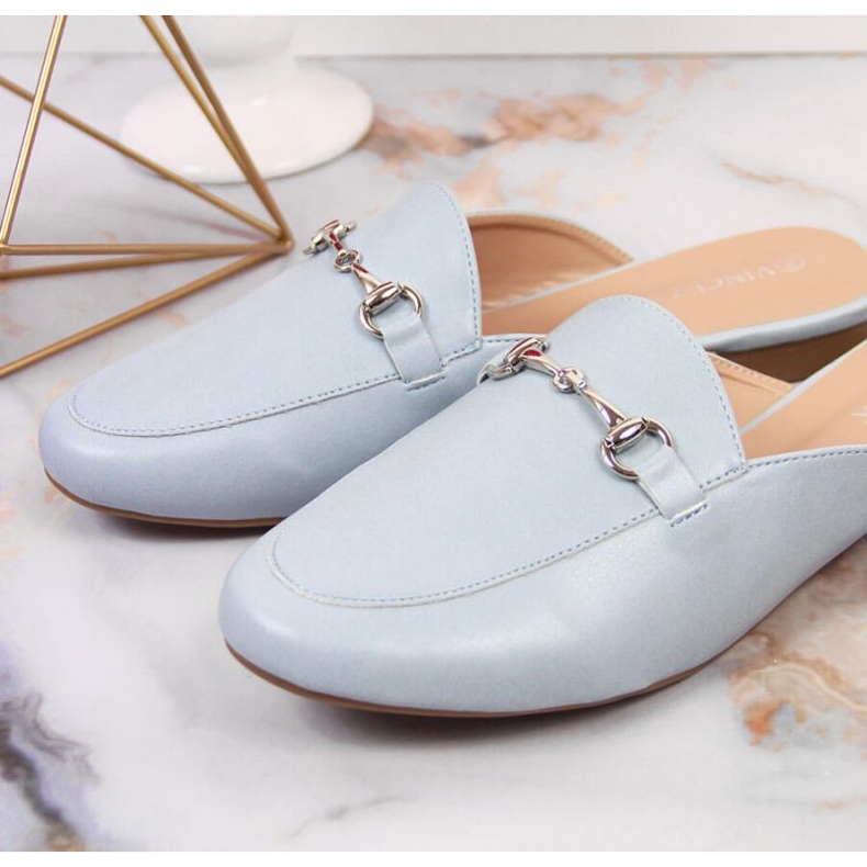 Klapki zabudowane z ozdobą Vinceza W JAN103A błękitne niebieskie 2