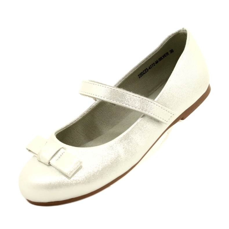 Miss Dziewczęce balerinki z kokardą srebrne srebrny 3