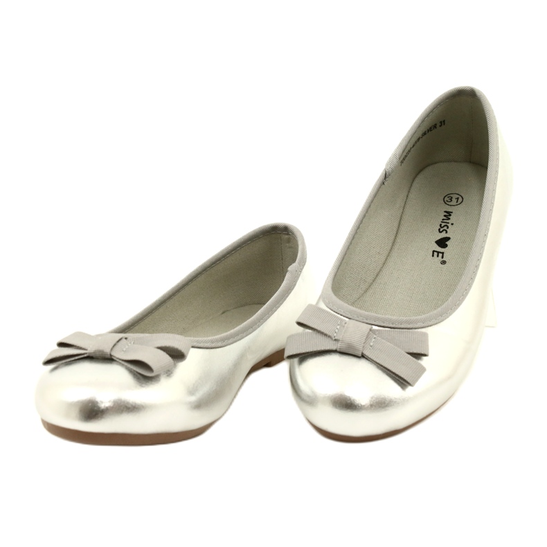 Miss Dziewczęce metaliczne balerinki z kokardą srebrne srebrny 5