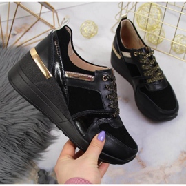 Sneakersy na koturnie S.Barski W OLI160 czarne 1