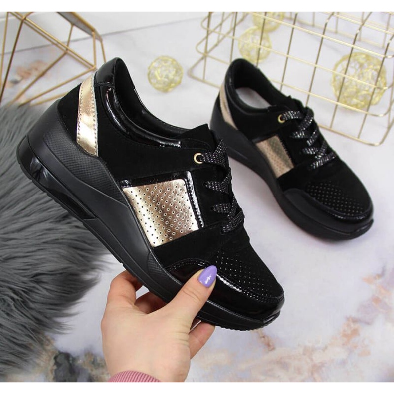 Sneakersy na koturnie S.Barski W OLI162A czarne 1