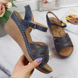 Sandały na koturnie Jezzi W EVE350B granatowe 1