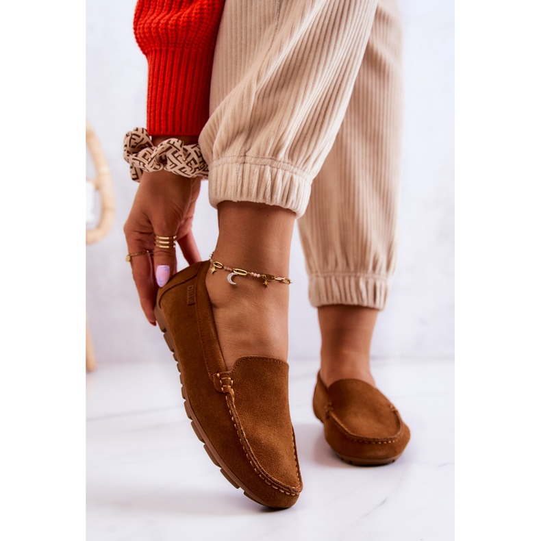 Damskie Zamszowe Mokasyny Big Star JJ274660 Camel brązowe 2