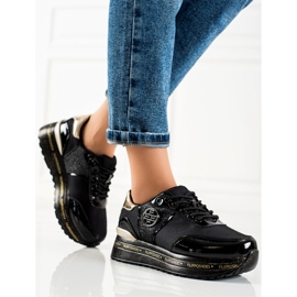 Filippo Modne Sneakersy Ze Skóry czarne złoty 1