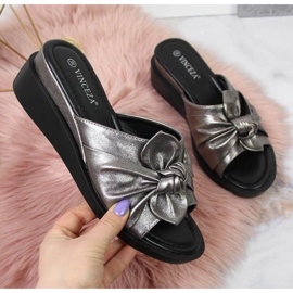 Klapki na koturnie Vinceza W JAN115B srebrne srebrny 1