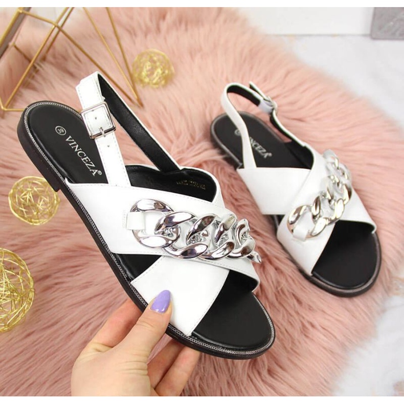 Sandały z łańcuchem Vinceza W JAN116B białe 1
