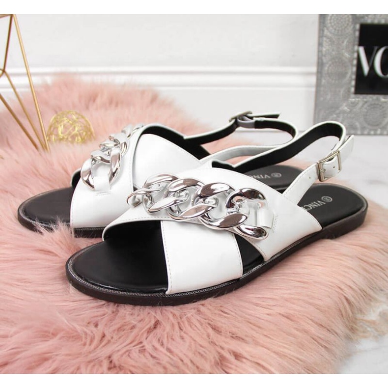 Sandały z łańcuchem Vinceza W JAN116B białe 2