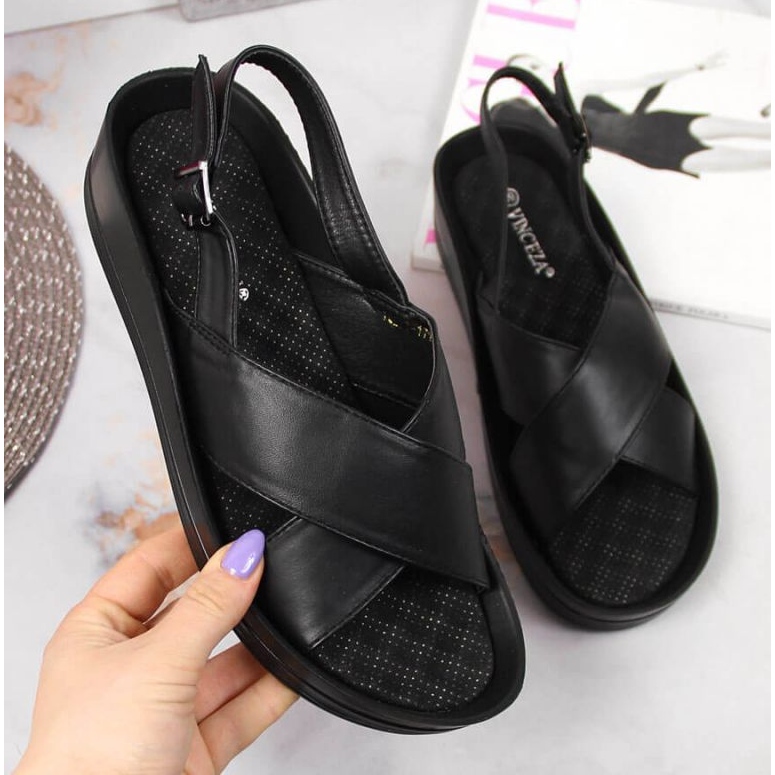 Sandały na koturnie Vinceza W JAN117A czarne 1