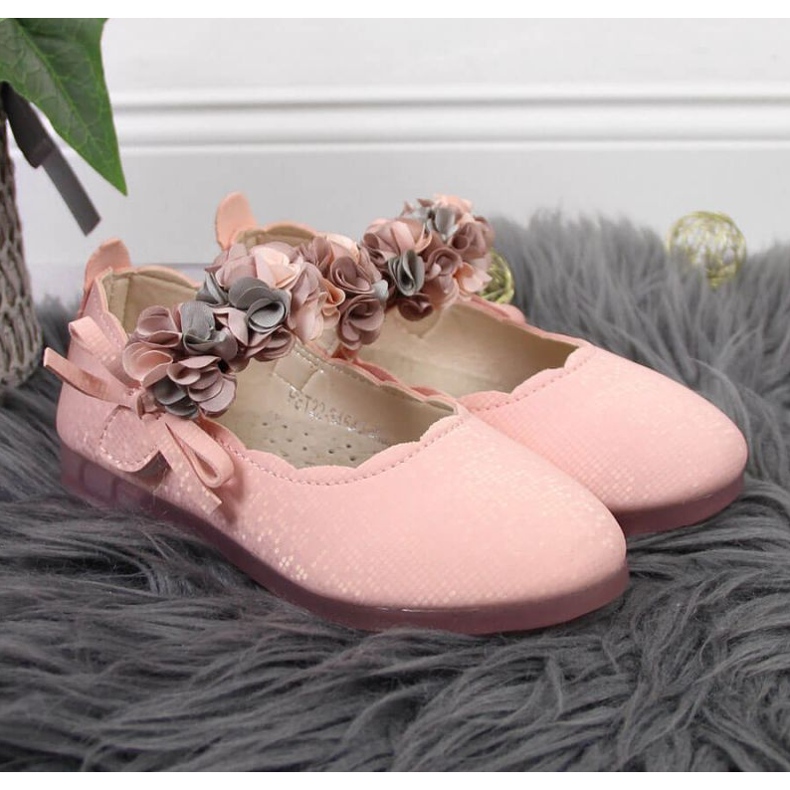 Baleriny na rzep z kwiatami Vinceza Jr JAN99B różowe 2