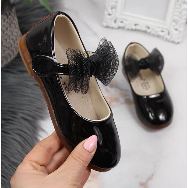 Baleriny na rzep z kokardką Vinceza Jr JAN100A czarne 1