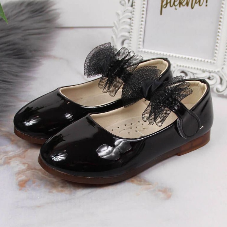 Baleriny na rzep z kokardką Vinceza Jr JAN100A czarne 2