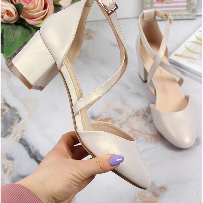 Sandały z paseczkami Sergio Leone W SK365B perłowo beżowe beżowy 1