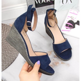 Sandały na koturnie Vinceza W JAN104A granatowe 1