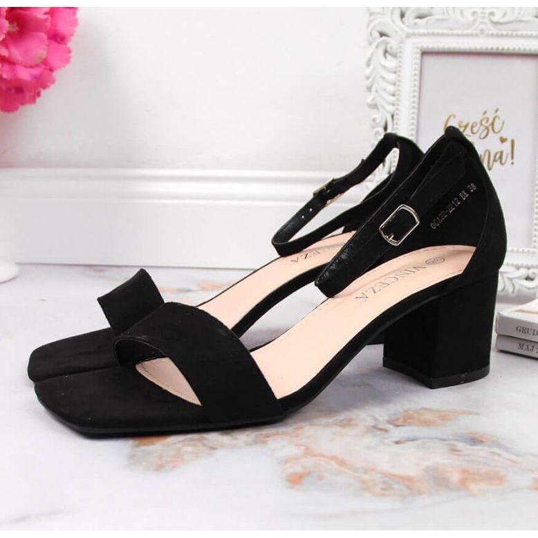 Sandały na słupku Vinceza W JAN107A czarne 2