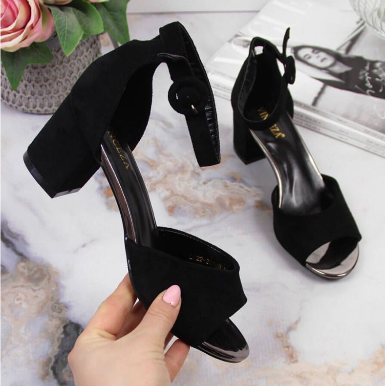 Sandały na słupku Vinceza W JAN96B czarne 1