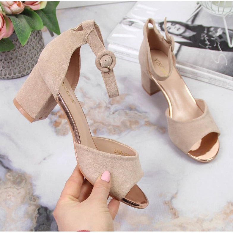 Sandały na słupku Vinceza W JAN96D beżowe beżowy 1