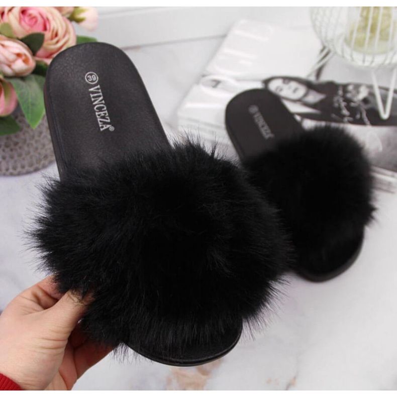 Klapki futrzaki Vinceza W JAN97A czarne 1