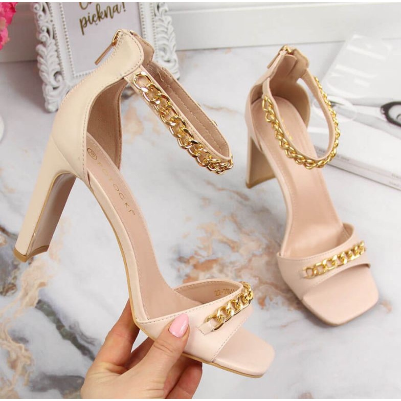 Sandały na słupku z łańcuszkiem Potocki W WOL70B beżowe beżowy 1