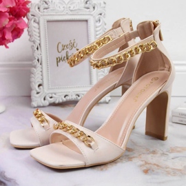 Sandały na słupku z łańcuszkiem Potocki W WOL70B beżowe beżowy 2