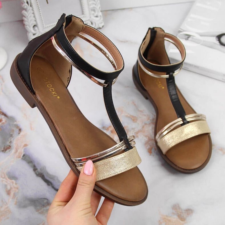 Sandały rzymianki Potocki W WOL73A czarne złoty 1