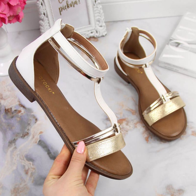 Sandały rzymianki Potocki W WOL73B białe złoty 1