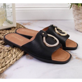 Klapki z ozdobą Potocki W WOL74A czarne 2