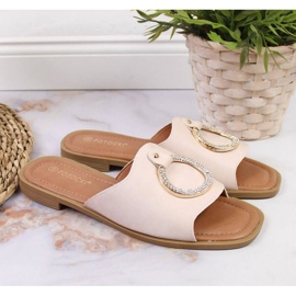 Klapki z ozdobą Potocki W WOL74B beżowe beżowy 2