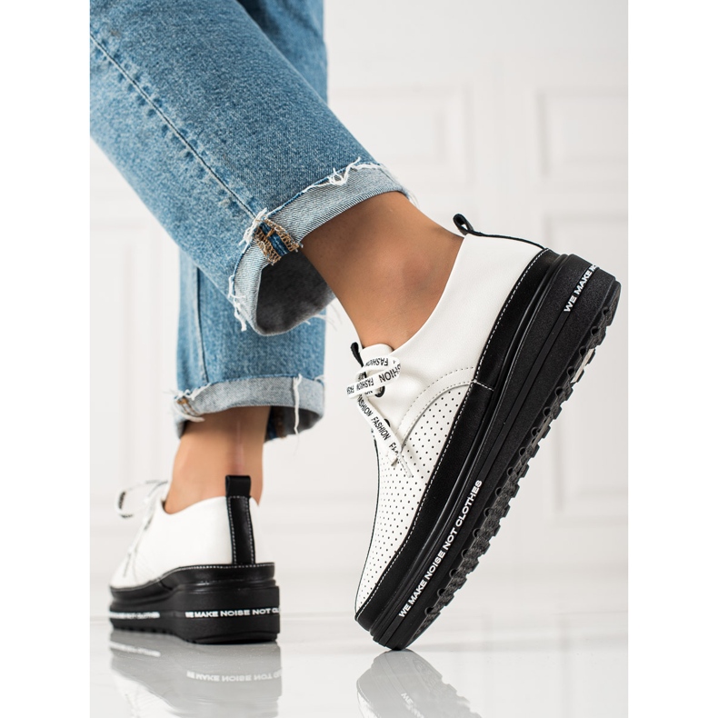 Skórzane Półbuty Na Platformie białe czarne 1