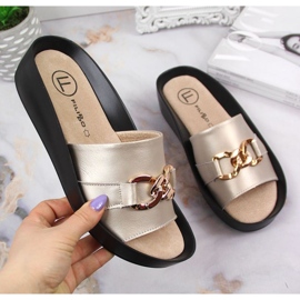 Klapki skórzane z łańcuchem Filippo W PAW345B złote złoty 1