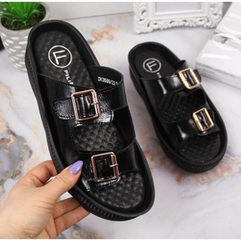 Klapki skórzane z klamrami Filippo W PAW346A czarne 1