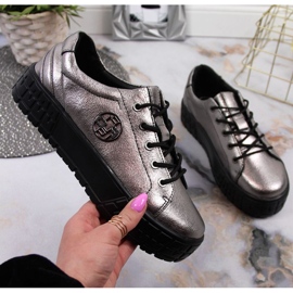 Buty skórzane platformy Filippo W PAW320B srebrne srebrny 1