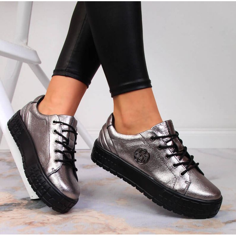 Buty skórzane platformy Filippo W PAW320B srebrne srebrny 2