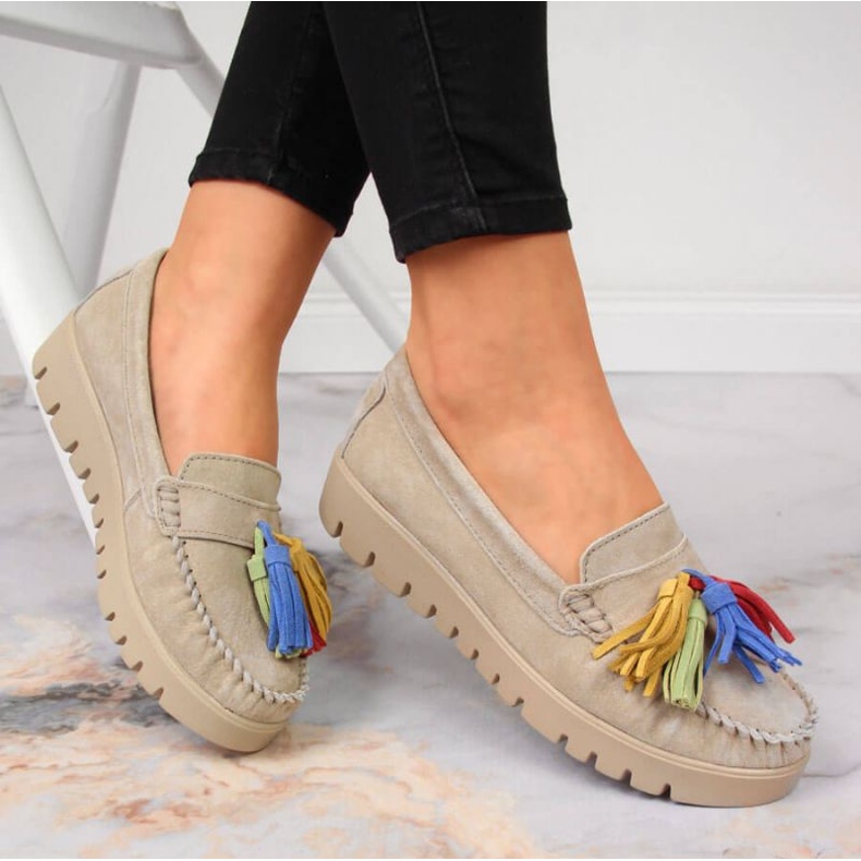 Mokasyny skórzane z frędzlami Filippo W PAW327A beżowe beżowy 2