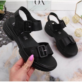 Sandały skórzane na platformie Rieker W RKR513 czarne 1