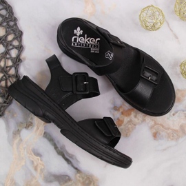 Sandały skórzane na platformie Rieker W RKR513 czarne 2