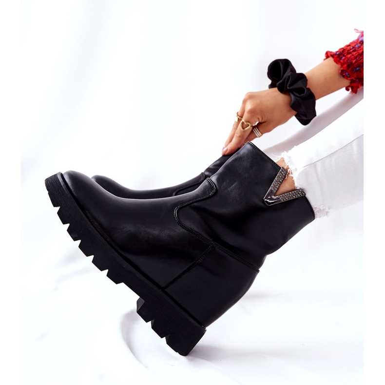 PG1 Botki Na Ukrytym Koturnie Z Emblematem Czarne Tivera 2