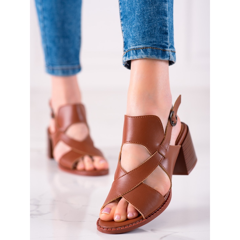 Skórzane Sandały Na Obcasie LA.FI brązowe 2