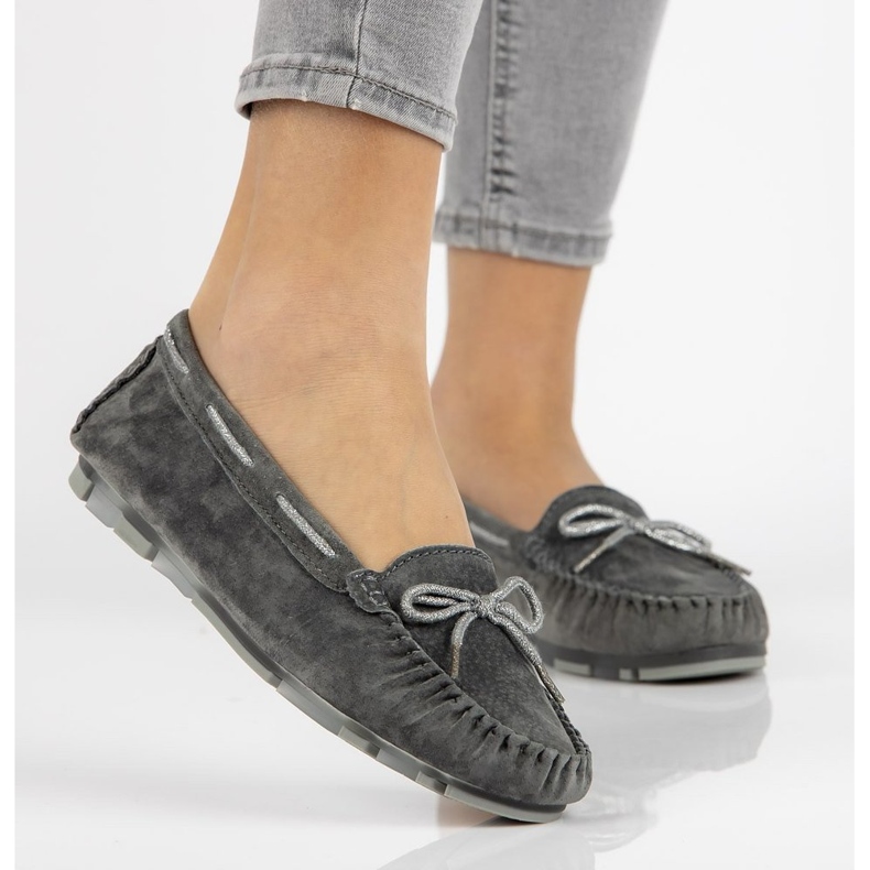 Skórzane mokasyny Filippo DP1203/20 Gr szare 1