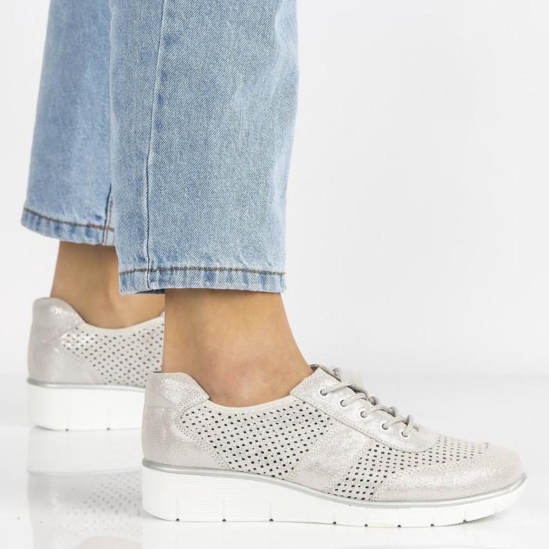 Skórzane półbuty Filippo DP028/20 Si srebrne srebrny szare 2