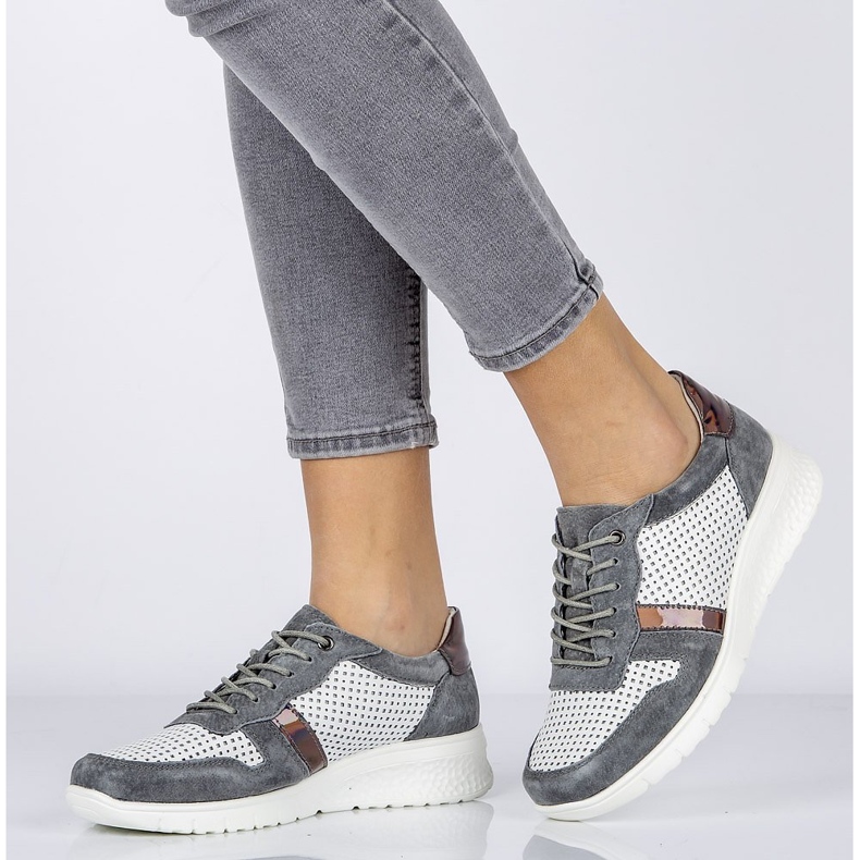 Skórzane półbuty Filippo DP1389/20 Wh Gr Szare białe żółte 1