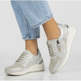 Skórzane sneakersy Filippo DP1423/20 Si srebrne granatowe srebrny 1