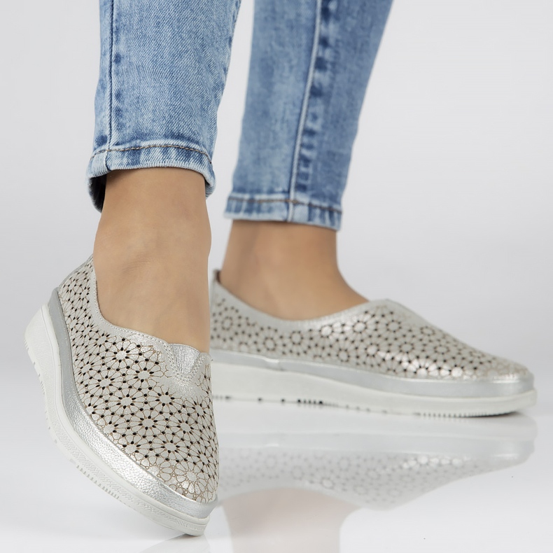 Półbuty Filippo DP1400/20 Si Silver khaki srebrny szare zielone 1