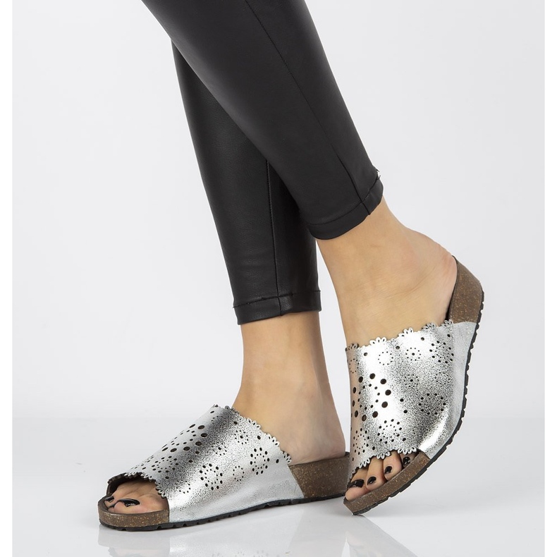 Skórzane klapki Filippo DK1270/20 Si srebrne srebrny 1