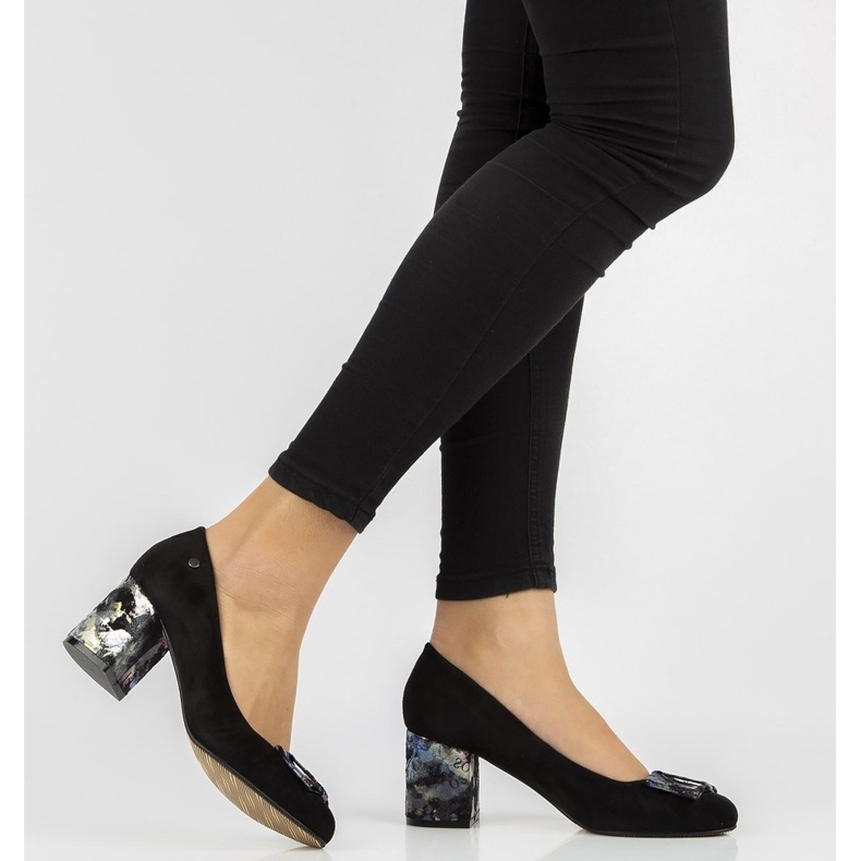 Czółenka Filippo DP1559/20 Bk Fl czarne szare 2