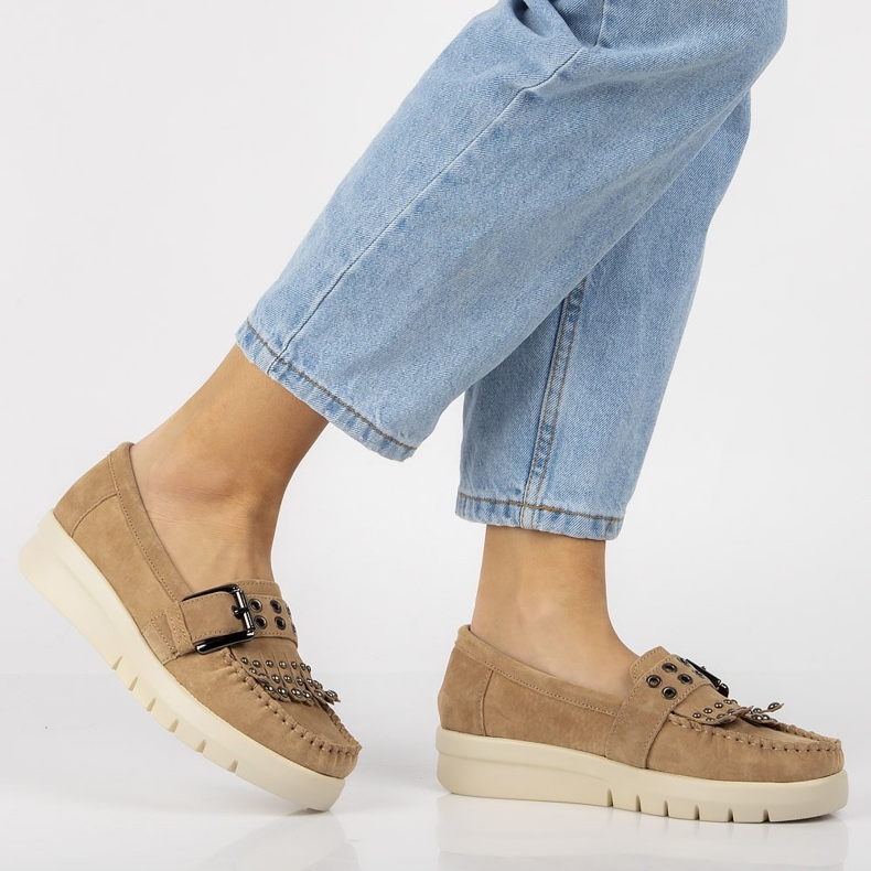 Skórzane mokasyny Filippo DP2029/21 Be beżowe beżowy 1