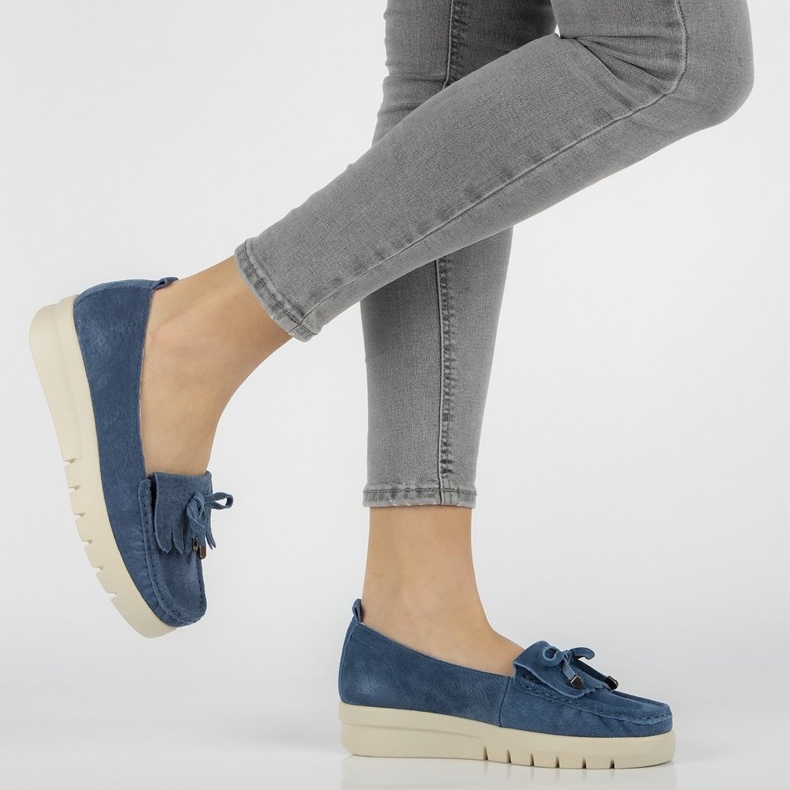 Skórzane mokasyny Filippo DP2030/21 Bl niebieskie 1